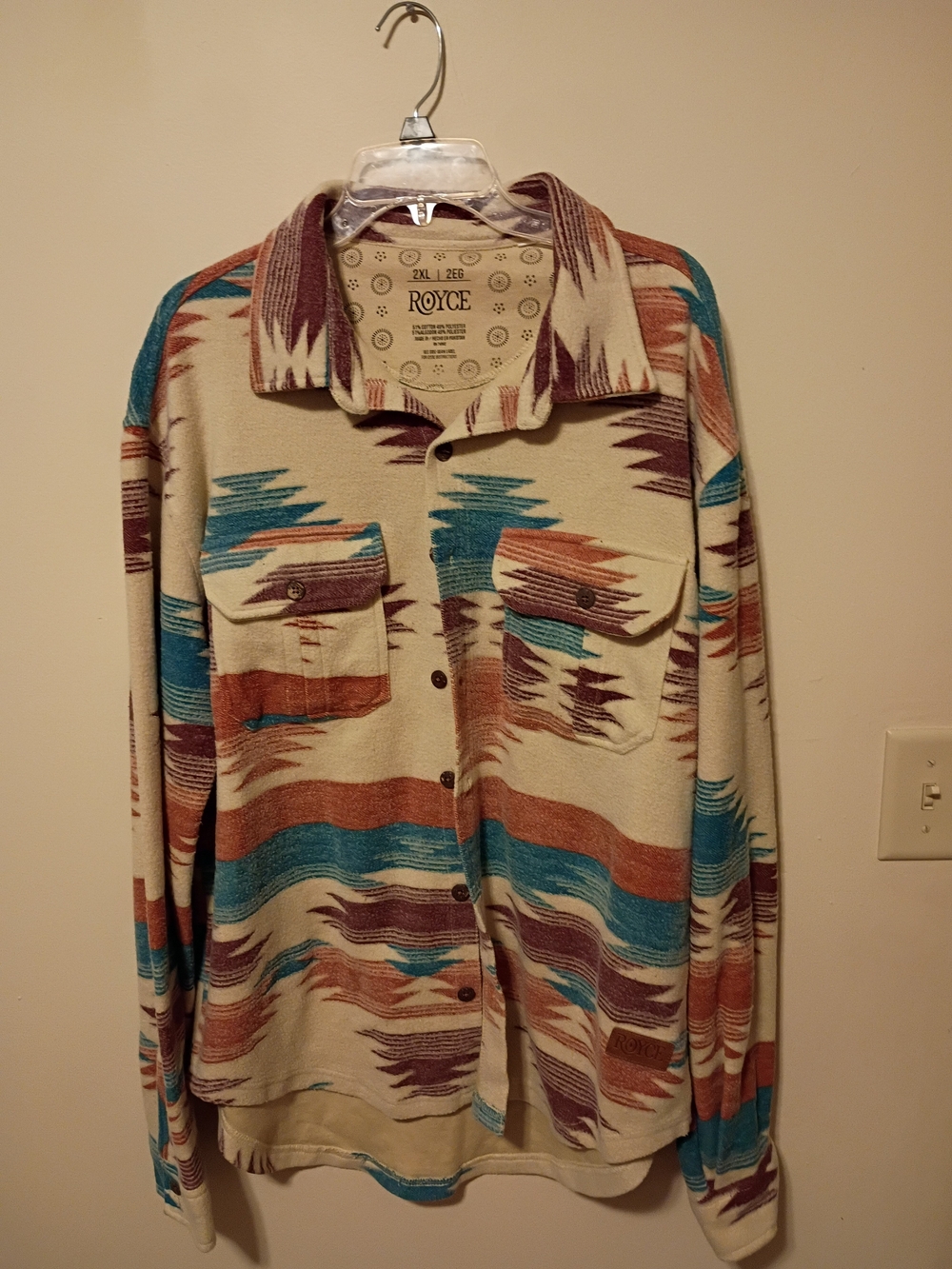Royce Men's Cream Southwestern Button-Up Shirt Jacket